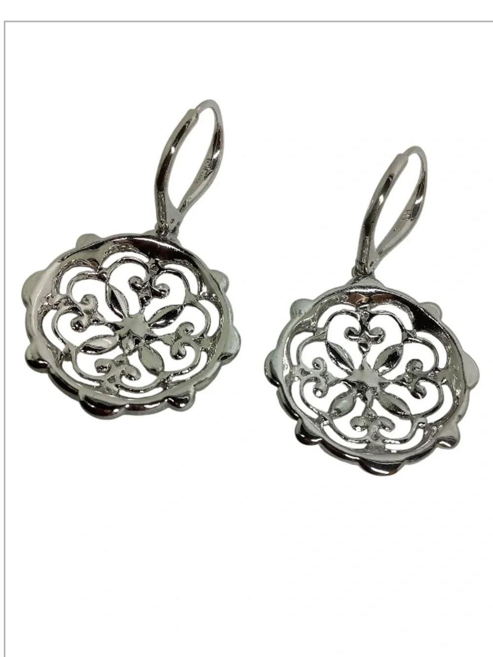 Sterling Silver Filigree Drop Earrings - Floral Design